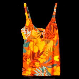 Trimshaper Tankini Top Orange Red Tropical Print Adjustable Straps Women’s Sz 8